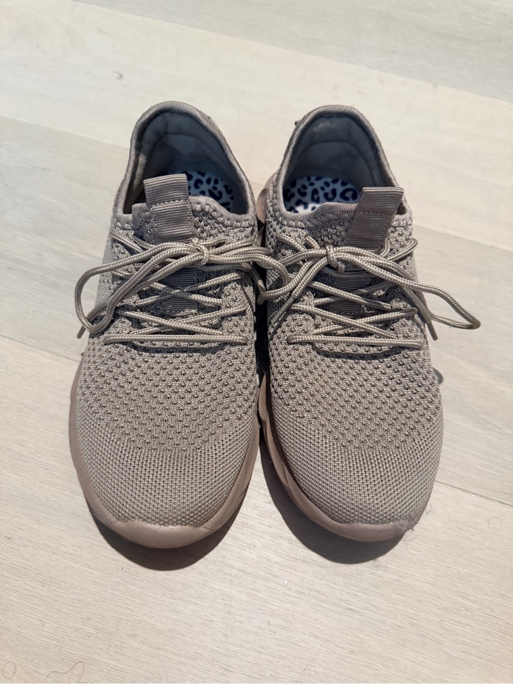Neutral Knit Lace-Up Sneakers - Taupe